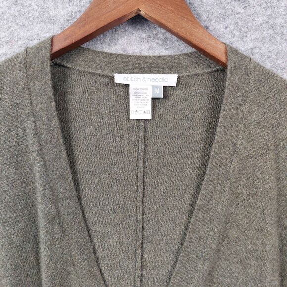 Stitch & Needle 100% Cashmere Cardigan MED Asymmetrical Drape Open Front Sweater - Picture 3 of 7